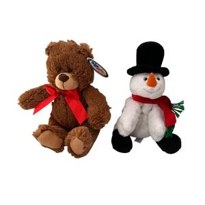 Mary Meyer RC Brody Bear & Snowman Plush Set Christmas Gift Bundle 9" Holiday